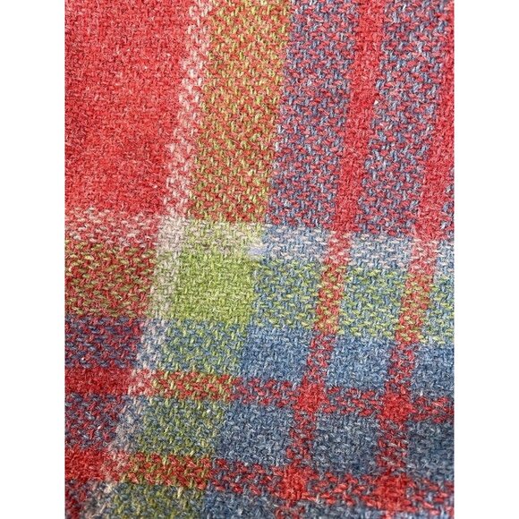 Vintage Wool Tartan Cape Throw Fringe Red Green Blue Fringe 51x51 in - Picture 5 of 6